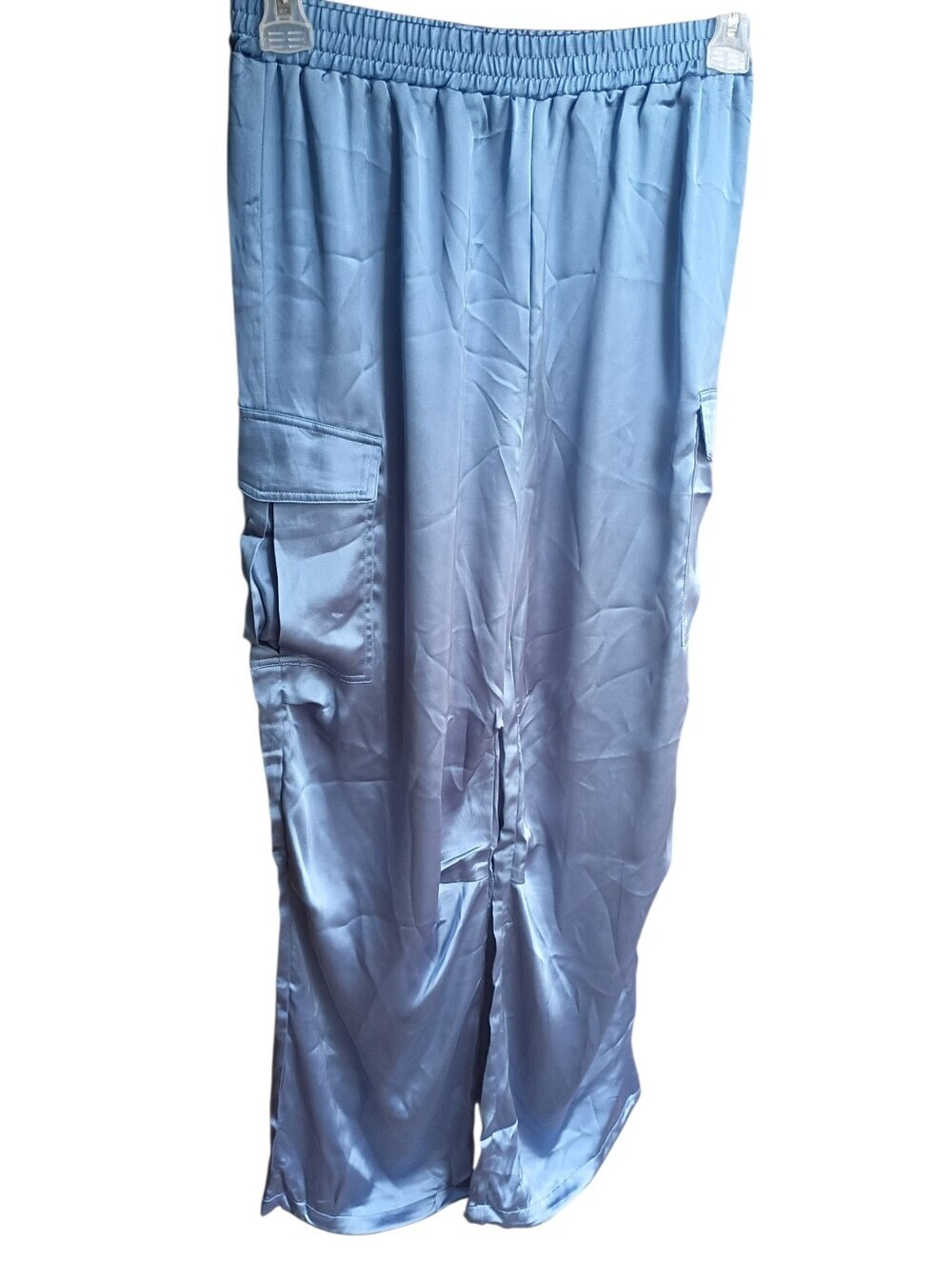 NWT Double Zero Gray/Blue Satin Cargo Pants Size Small
